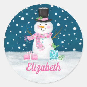 Adesivo Boneco de Neve Rosa Fofo Personalizado Natal Feria