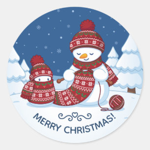 Adesivo Boneco de Neve Tricotando Cachecol de Natal