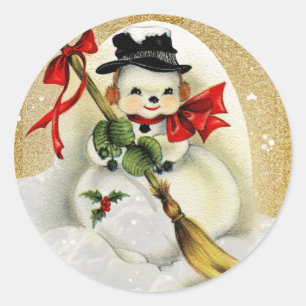 Adesivo Boneco de Neve Vintage com Glitter Dourado Classe