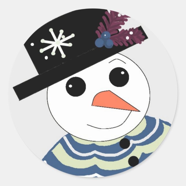 Adesivo Bonecos de Neve Sorridente Com Chapéu Preto (Frente)