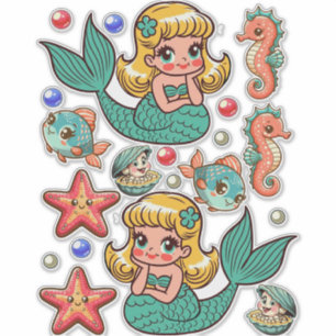 Adesivo Bonita 1950 Sereias de papel bonecas de sealife fa