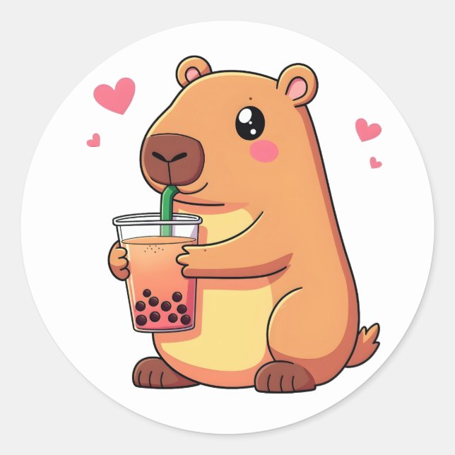 Adesivo Bonita Bebendo Capybara Boba Bubble Tea Women Girl (Frente)