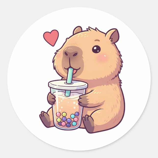 Adesivo Bonita Capybara Boba Tea Bubble para Rapariga (Frente)