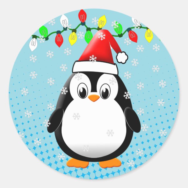 Adesivo Bonita Cartoon Penguin Santa Hat Luzes de Natal (Frente)