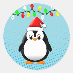 Adesivo Bonita Cartoon Penguin Santa Hat Luzes de Natal