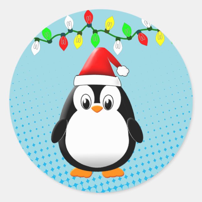 Adesivo Bonita Cartoon Penguin Santa Hat Luzes de Natal (Frente)