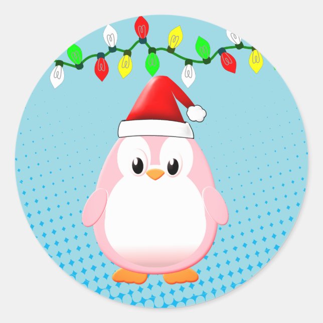 Adesivo Bonita Cartoon Penguin Santa Hat Luzes de Natal (Frente)