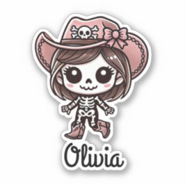 Adesivo Bonita, Esqueleto De Cowgirl, Nome Personalizado, 