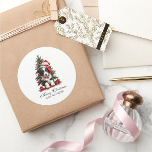 Adesivo Bonita fronteira Collie Puppy de Natal Personaliza