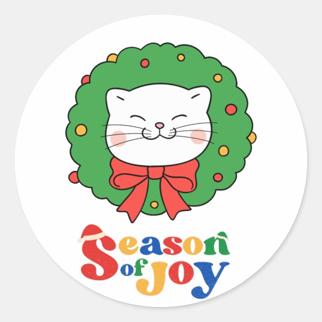 Adesivo Bonita Kawaii Cat Wreath Season of Joy (Frente)