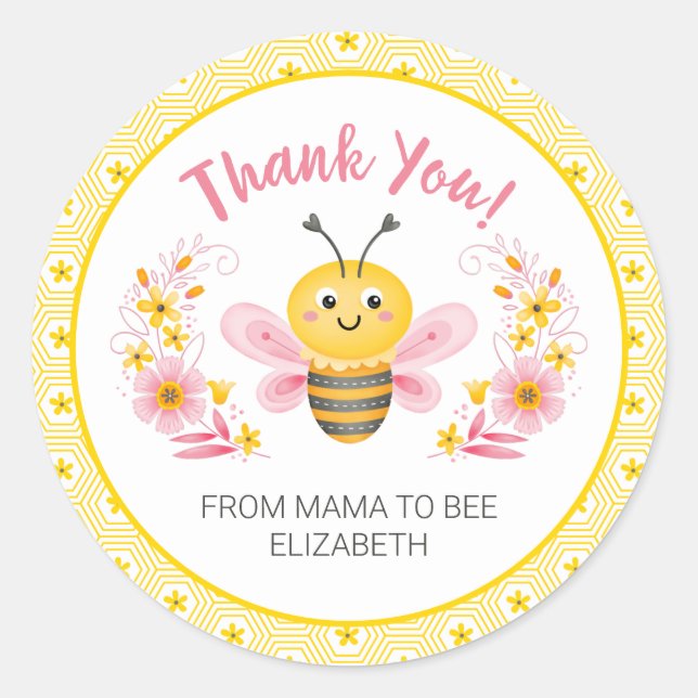 Adesivo Bonita Mama Amarela para Chá de fraldas de Abelhas (Frente)