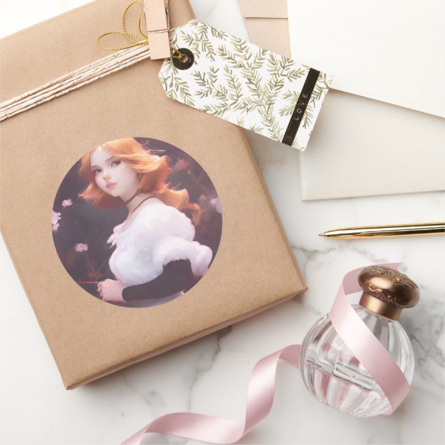 Adesivo Bonita Menina Entre Retrato De Flores Rosa (Presentear)