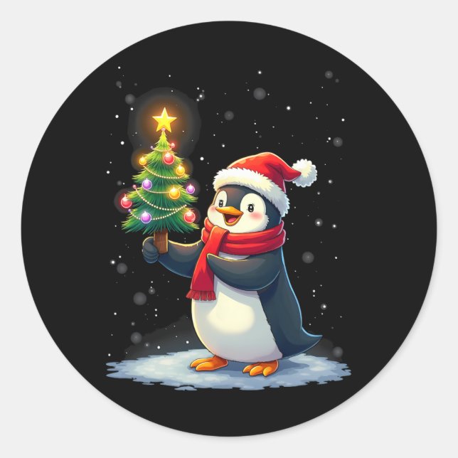 Adesivo Bonita Pinguim Árvore de Natal Pajama Meninas Funn (Frente)