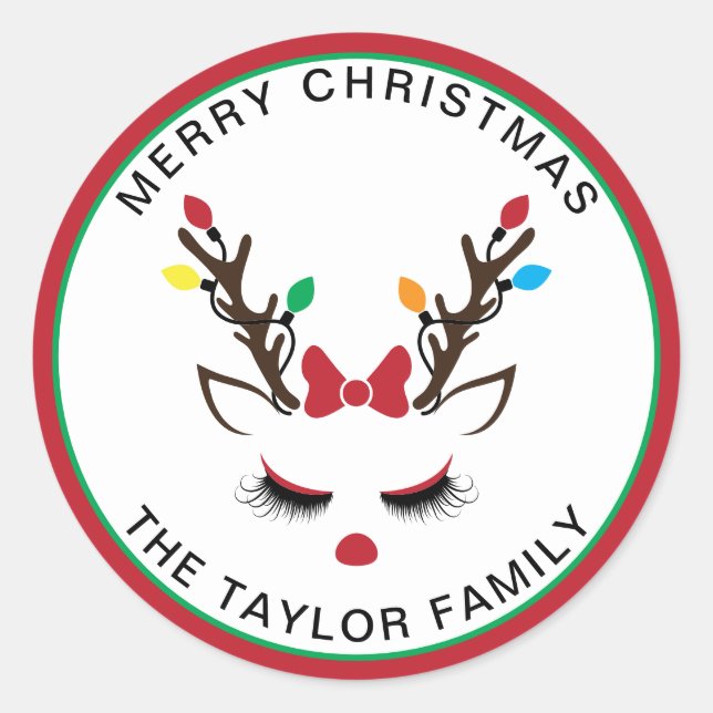 Adesivo Bonita Rapariga de Natal Rena Vermelha (Frente)