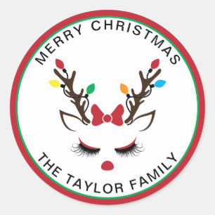 Adesivo Bonita Rapariga de Natal Rena Vermelha