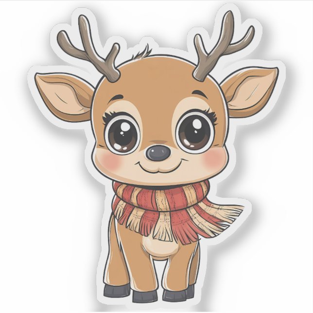 Adesivo Bonita Reindeer de Natal em um Scarf (Frente)