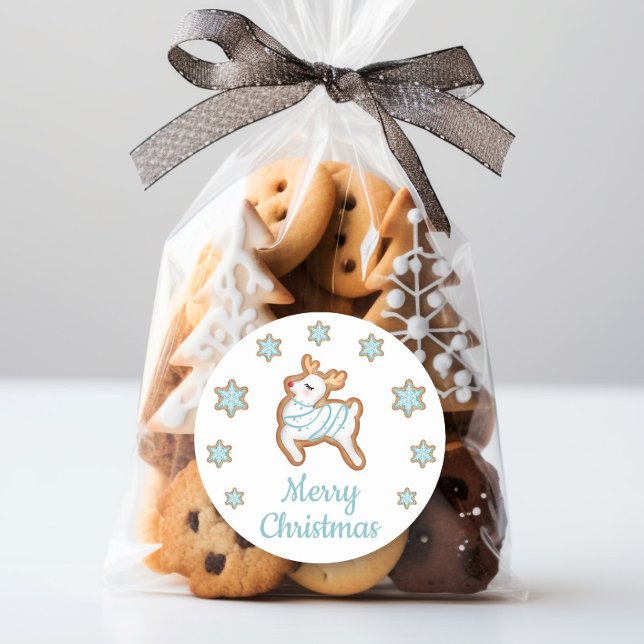 Adesivo Bonita Reindeer Feliz Natal (Cute Reindeer Merry Christmas Classic Round Sticker)