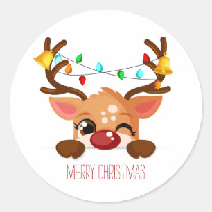 Adesivo Bonita Reindeer Winking Feliz Luzes De Natal