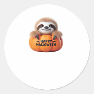 Adesivo Bonita Sloth sentada numa Pumpkin. Texto Feliz Hal