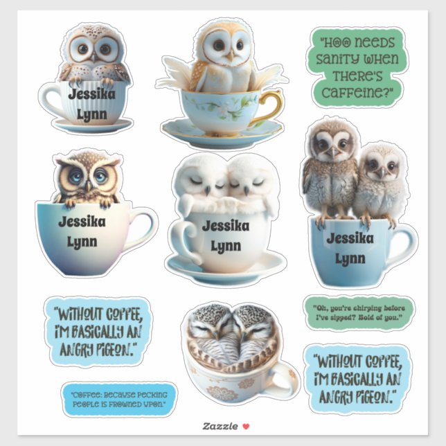 Adesivo Bonitas e Sassy Ows Personalizam Café (Folha)