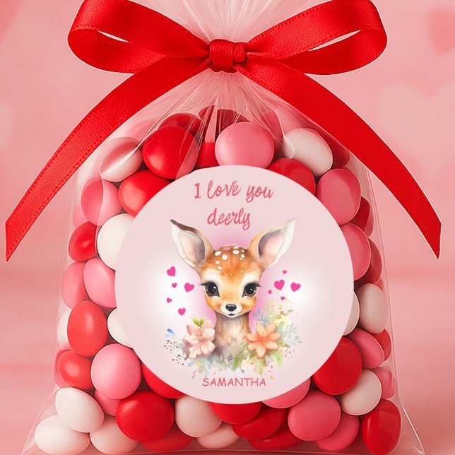 Adesivo Bonitinho Veado Te Ama Um Feliz Dia Dos Namorados ("I love you dearly" cute little deer Valentine's Day sticker)