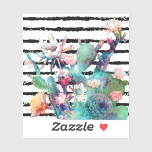 Adesivo Bonito aquarela cactus floral e listras design