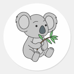 Adesivo Bonito Bebê Koala Com Folhas De Eucalyptus