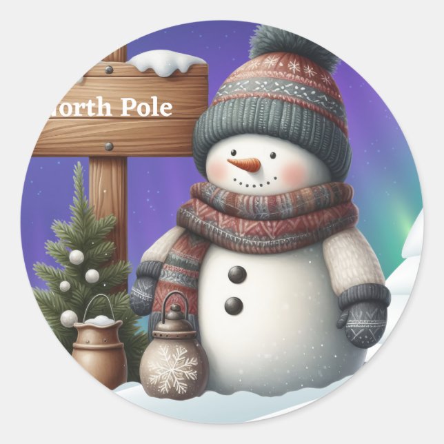 Adesivo Bonito boneco de neve no Polo Norte com luzes de n (Frente)