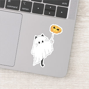 Adesivo Bonito Boo de Halloween com um Balão de Abóbora