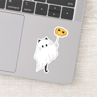 Adesivo Bonito Boo de Halloween com um Balão de Abóbora
