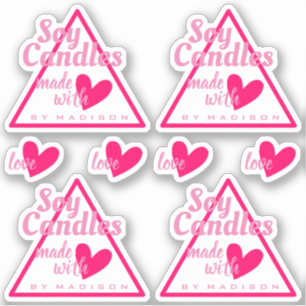 Adesivo Bonito branco rosa feito com velas de soja cardíac