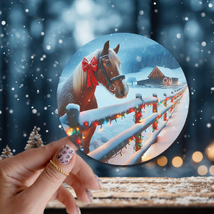 Adesivo Bonito Cavalo Marrom com Natal Arco