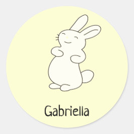 Adesivo Bonito coelho branco, nome personalizado amarelo