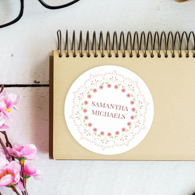 Adesivo Bonito cor-de-rosa, com formato botânico, personal (Criador carregado)