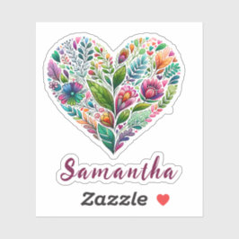 Adesivo Bonito Coração Floral Com Nome Vinil
