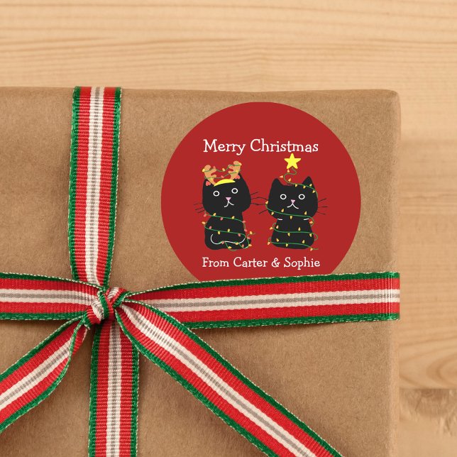 Adesivo Bonito Dois Gatos Luzes De Natal Personalizadas Pr (Criador carregado)