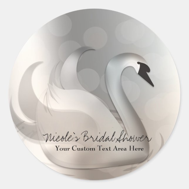 Adesivo Bonito Favor Personalizado Elegante Swan White e S (Frente)
