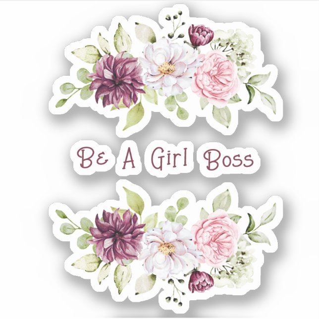 Adesivo Bonito Floral Peony "Be A Girl Boss" Vinyl (Frente)