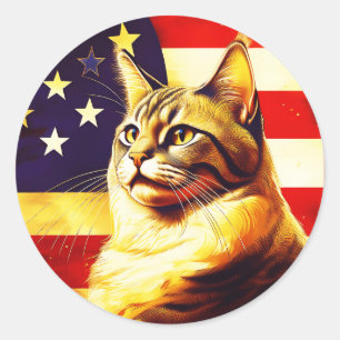 Adesivo Bonito Gato Com Pavilhão Americano