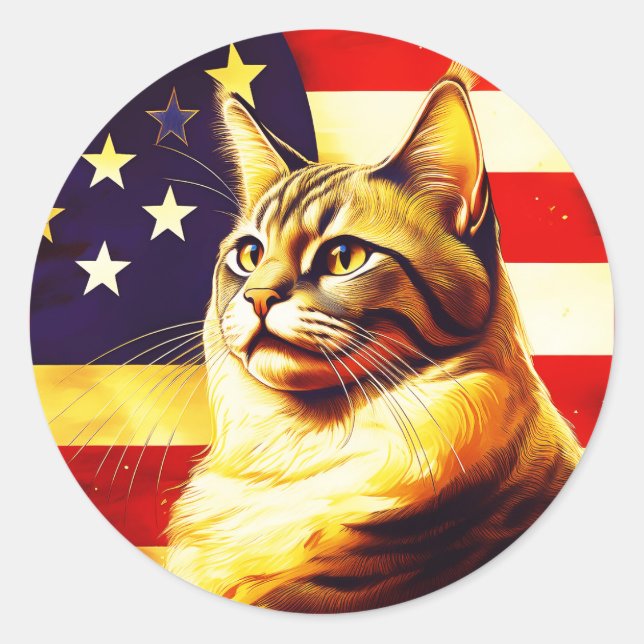 Adesivo Bonito Gato Com Pavilhão Americano (Frente)