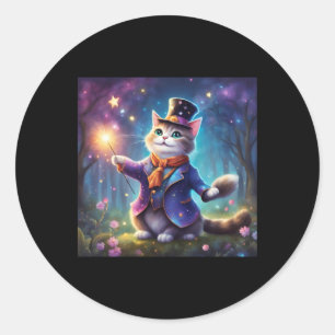 Adesivo Bonito Gato De Mágico Com Pau De Mão Magia Brilhan