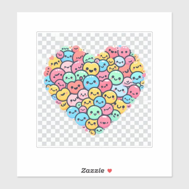 Adesivo Bonito Kawaii Smiley Heart Vinyl Sticker (Folha)