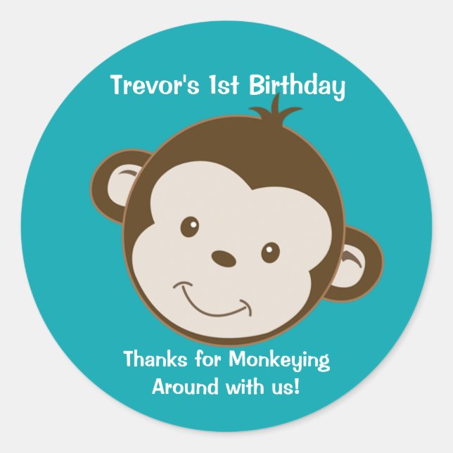 Adesivo Bonito Macaco-Mod Personalizado Aniversário Favore (Frente)
