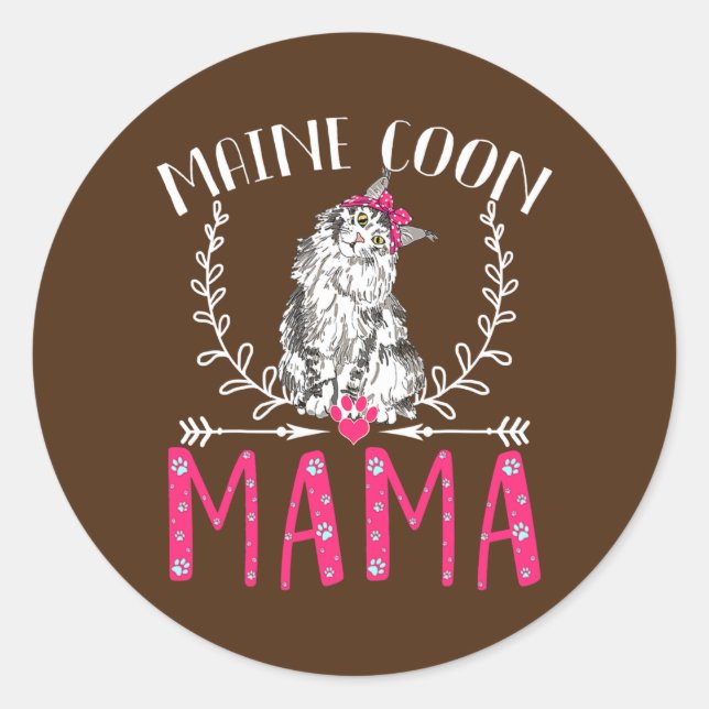 Adesivo Bonito Maine Coon Engraçado Mão Mama Mama Presente (Frente)
