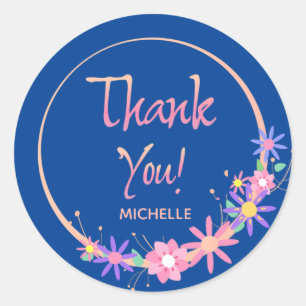 Adesivo Bonito moderno Floral Wreath Blue Personalizado Ob