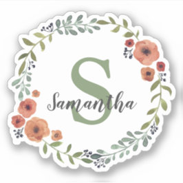 Adesivo Bonito Monograma Floral wreath personalizado