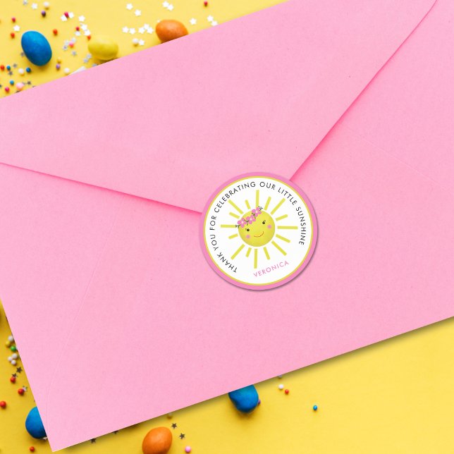 Adesivo Bonito Nosso Pequeno Aniversário De Sol Obrigado (Cute Our Little Sunshine Birthday Thank You sticker)