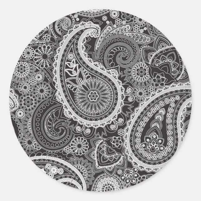 Adesivo Bonito padrão branco preto de Paisley (Frente)