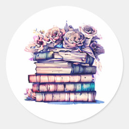 Adesivo Bonito pilha antiga de livros e Rosas de vinhetas