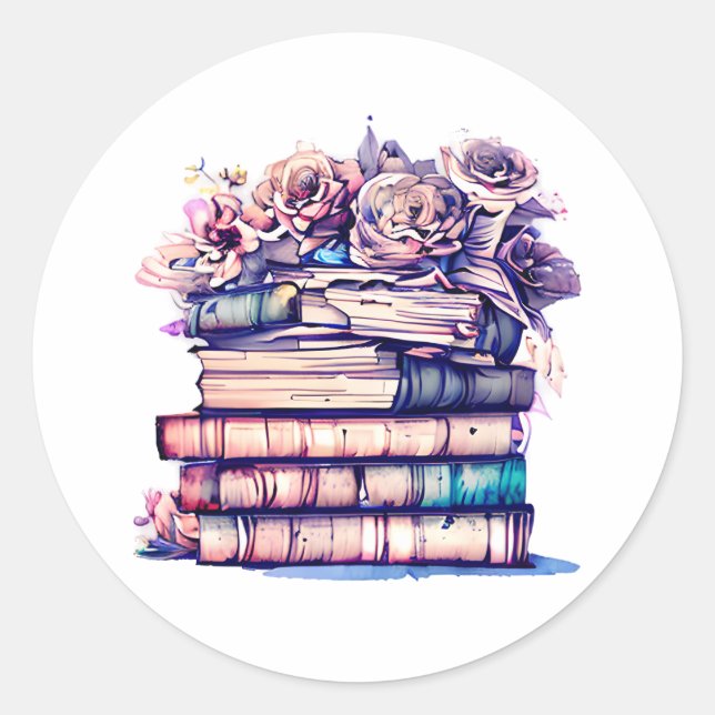 Adesivo Bonito pilha antiga de livros e Rosas de vinhetas (Frente)